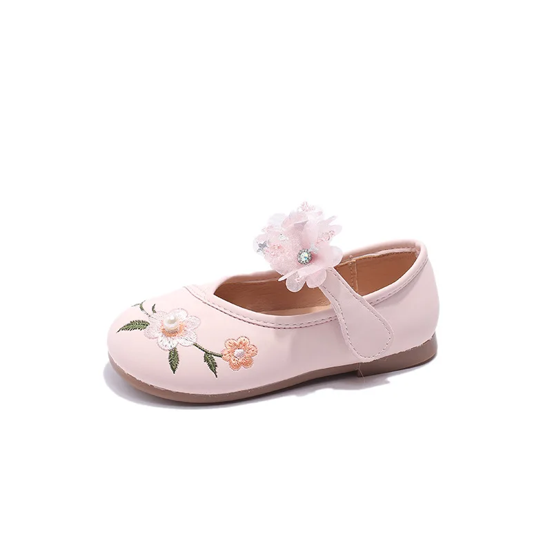 Girls Embroidered Hanfu Shoes 2024 Spring New Little Girls Children Flower Shoes