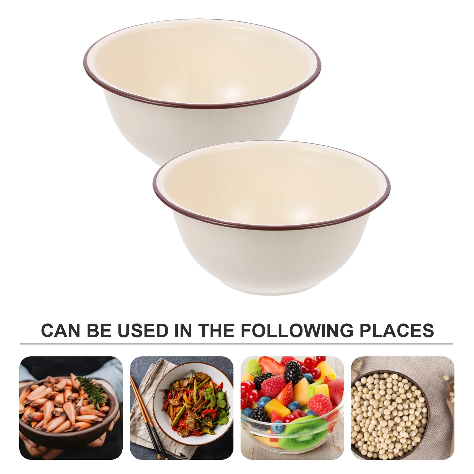 

2 Pcs Enamel Bowl Serving Table Craft Soup Bowls Kitchen Shatterproof Enamelware Vintage Mixing Deep Basin