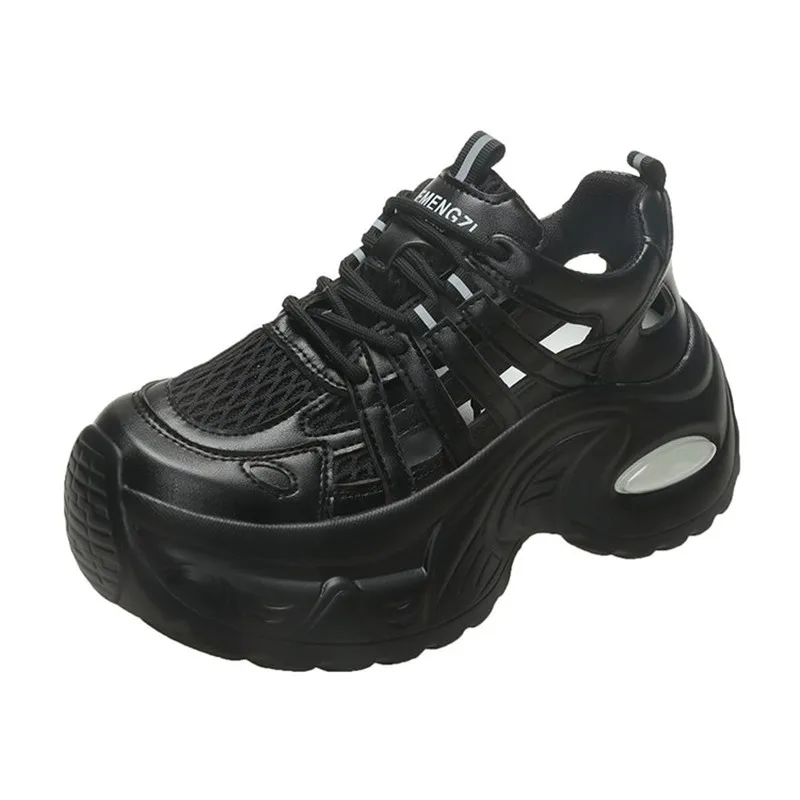 

Summer 7CM Women Breathable Mesh Sports Sneakers Casual Shoes Wedge Heels Comfortable Casual Footwear Hollow out Leather Sandals