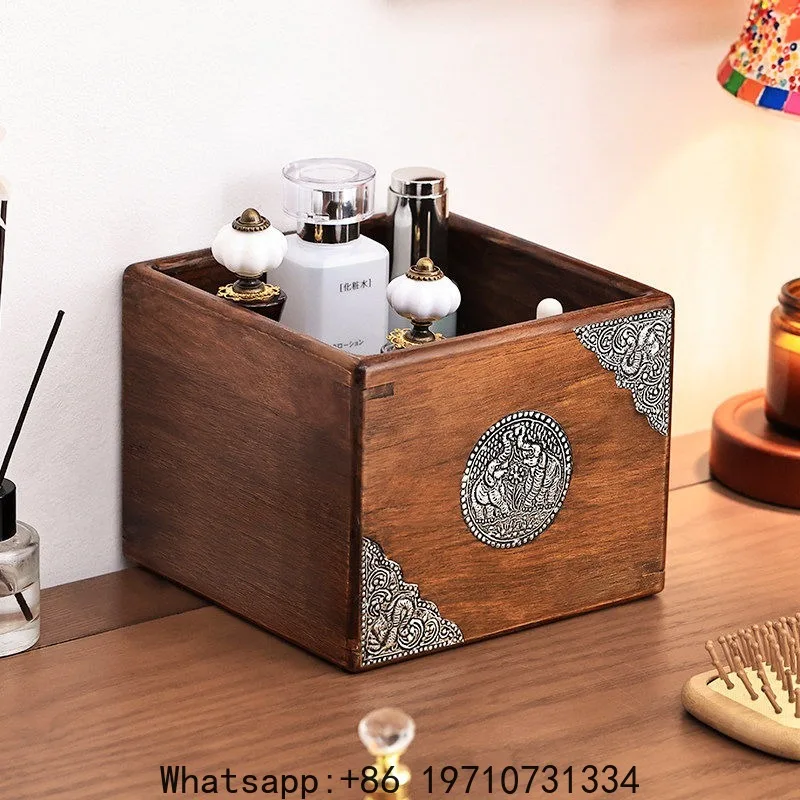Solid wood living room coffee table high value wooden small garbage box mini Chinese trash can