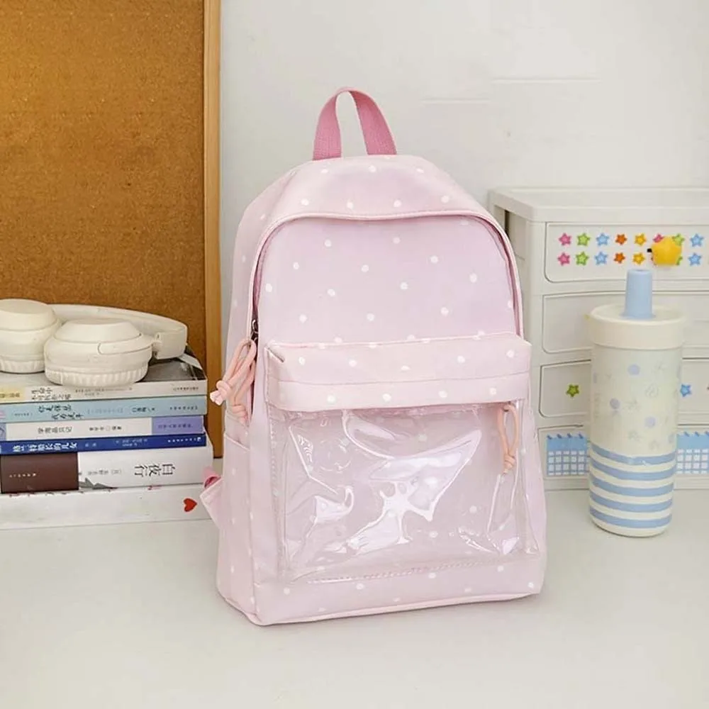 Ita-Tasche im japanischen Stil mit transparentem Fenster, großer Kapazität, leichtem Polyesterfutter und Polka-Dot-Muster. – Detail 4
