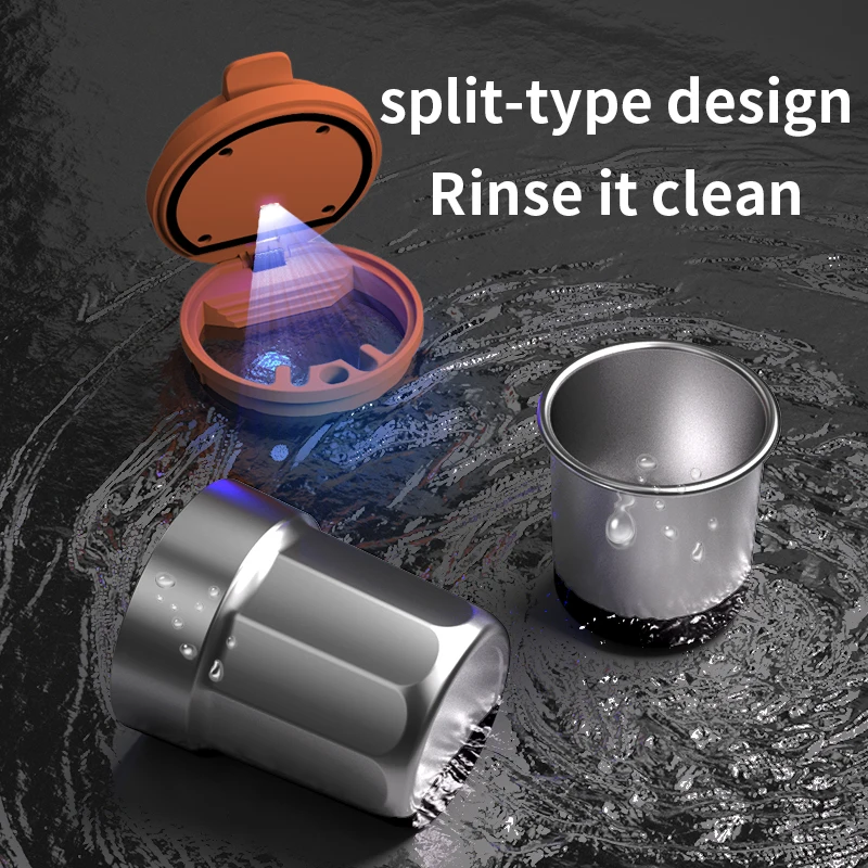 Car Ashtray Metal Lining & ABS Shell LED Light One Click Opening Push Type Splash Proof Coffee Cup Style Car Ashtray