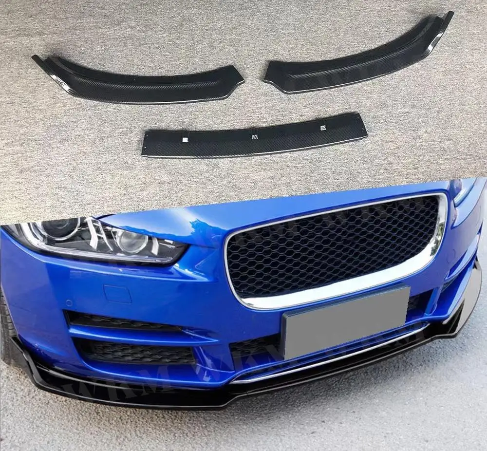 

ABS Carbon Look Front Lip Spoiler Apron For Jaguar XE 2017-2018 ABS Gloss Black Head Bumper Chin Shovel Guard Styling 3 PCS