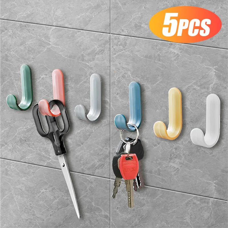 5PCS Self Adhesive Wall Hook Strong Without Drilling Coat Bag Bathroom Door Kitchen Towel Hanger Hooks Home Storage Accessories