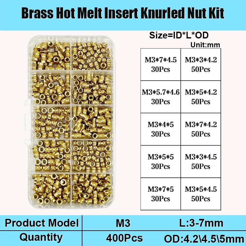 M2 m2, 5 m3 m4 m5 m6 m8 Messing-Wärmeeinsatzmutter-Kit Heiß schmelze Rändel gewinde Wärme spritzguss Einbettung Kupfer mutter mit 3D-Druck – Detail 15
