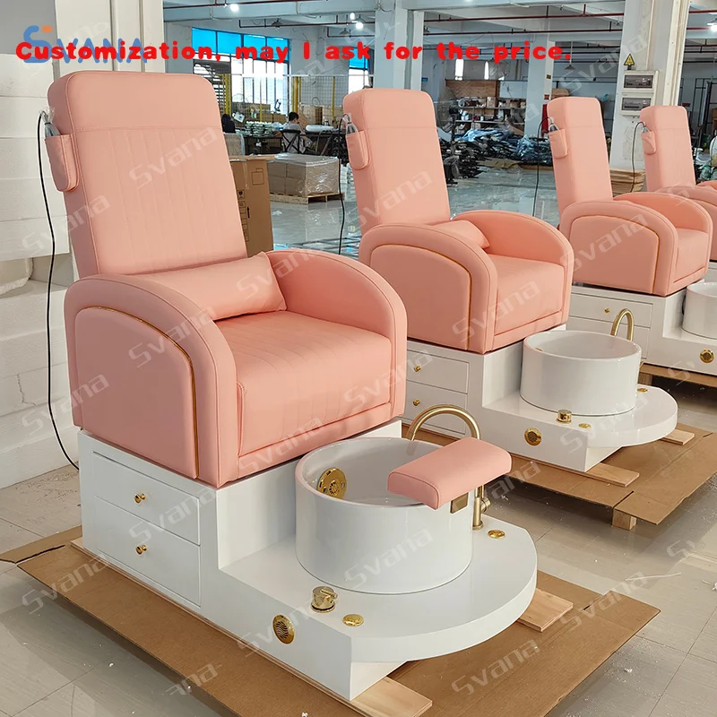 custom.Nail Salon Furniture Pink Pipeless Foot Spa Pedicure Chair With Light Surfing