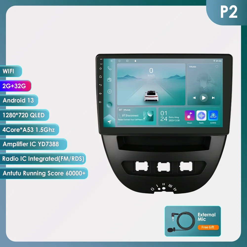 10.1 ''10.33'' 2din Autoradio Android Voor Peugeot 107 2005 - 2014 Citroen C1 Toyota Aygo Multimedia Videospeler Carplay 4G Gps