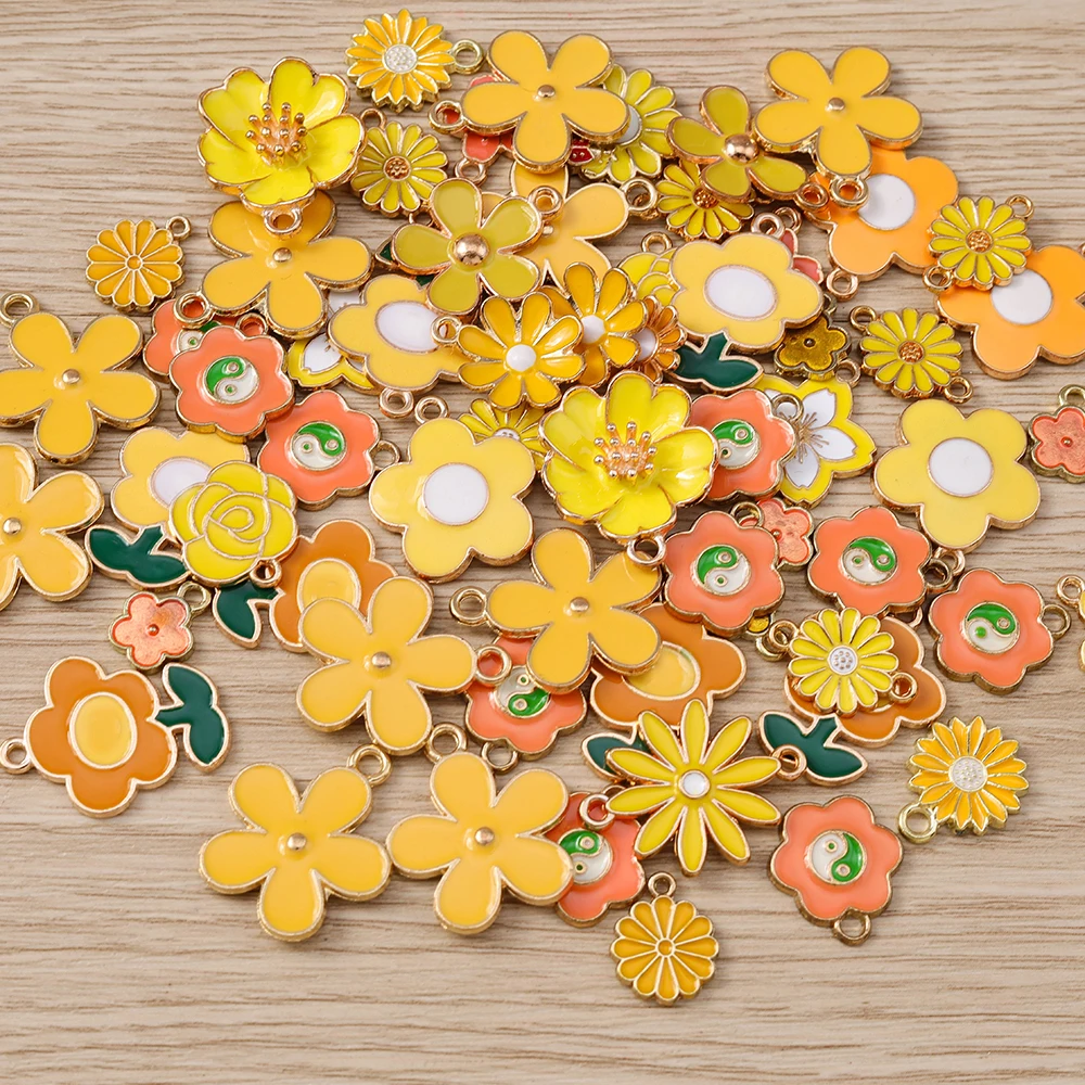 Mixed Flower Pendants for DIY Jewellery Making, 10Pcs