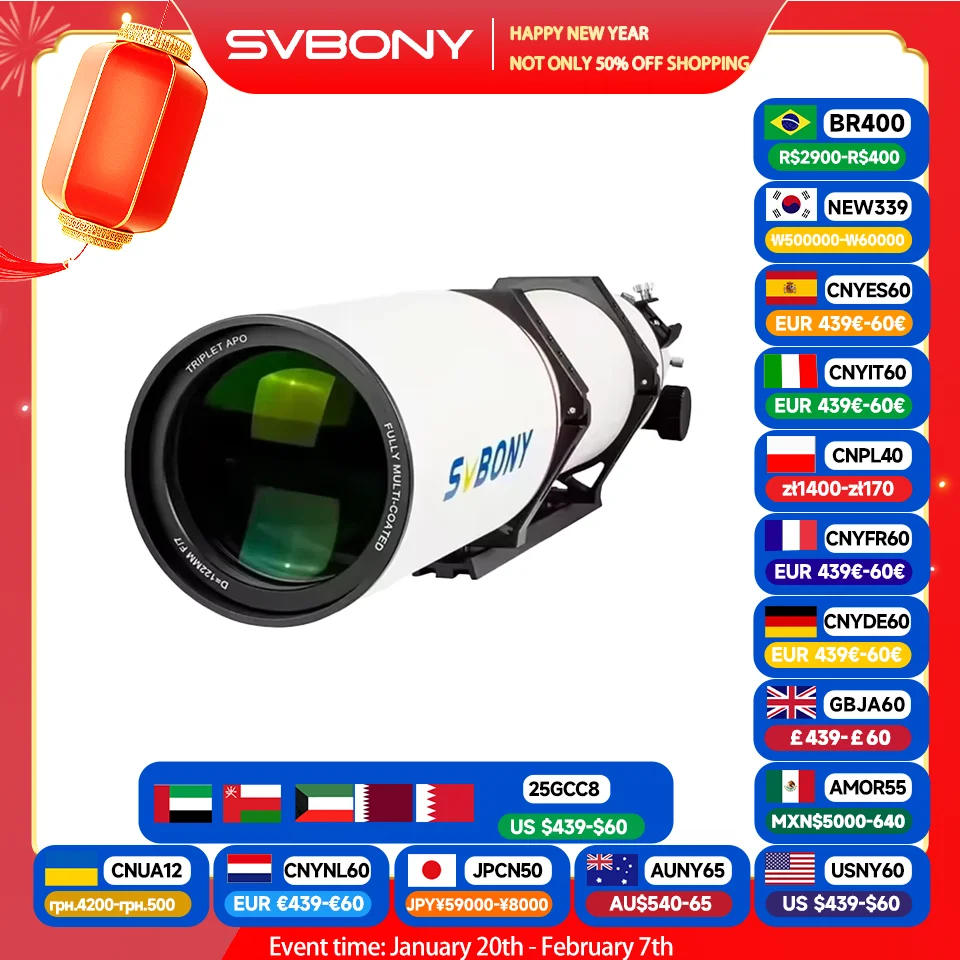 

Svbony SV550 80/122mm APO Telescope FPL51 Apochromatic Triplet Refractor OTA For Deep Sky Astrophotography Visual Observation