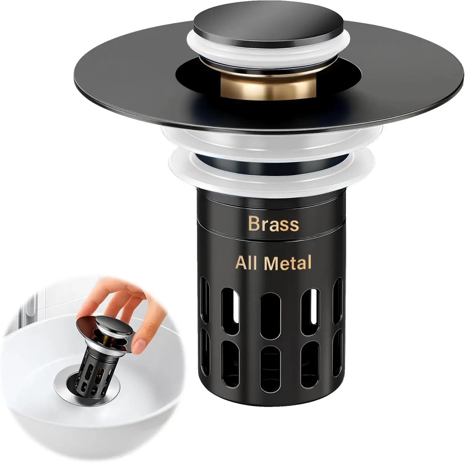 

Цельнометаллическая заглушка для раковины с фильтром для волос, бесшумный выдвижной сливной клапан для раковин диаметром 1.05-2.0 дюйма