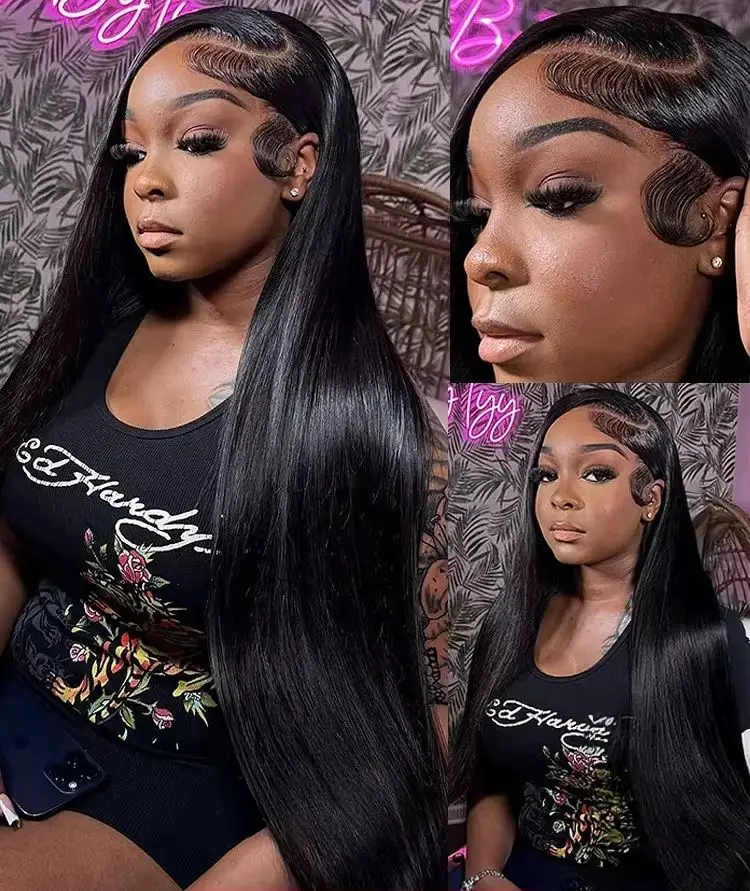 

13x6 HD Transparent Bone Straight Lace Frontal Wigs 360 Glueless Wear and Go Human Hair Wig 250 Density for Women 30 38 Inch