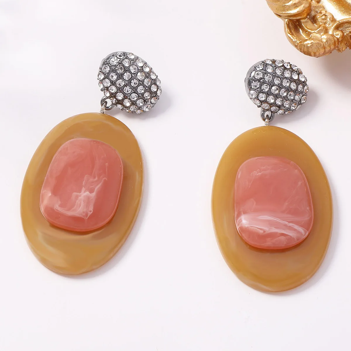 Fashion Collision Colors Geometric Resin Oval Earrings For Women Trendy Rhinestone Ears Accessories Jewelry Date Party Wear Gift