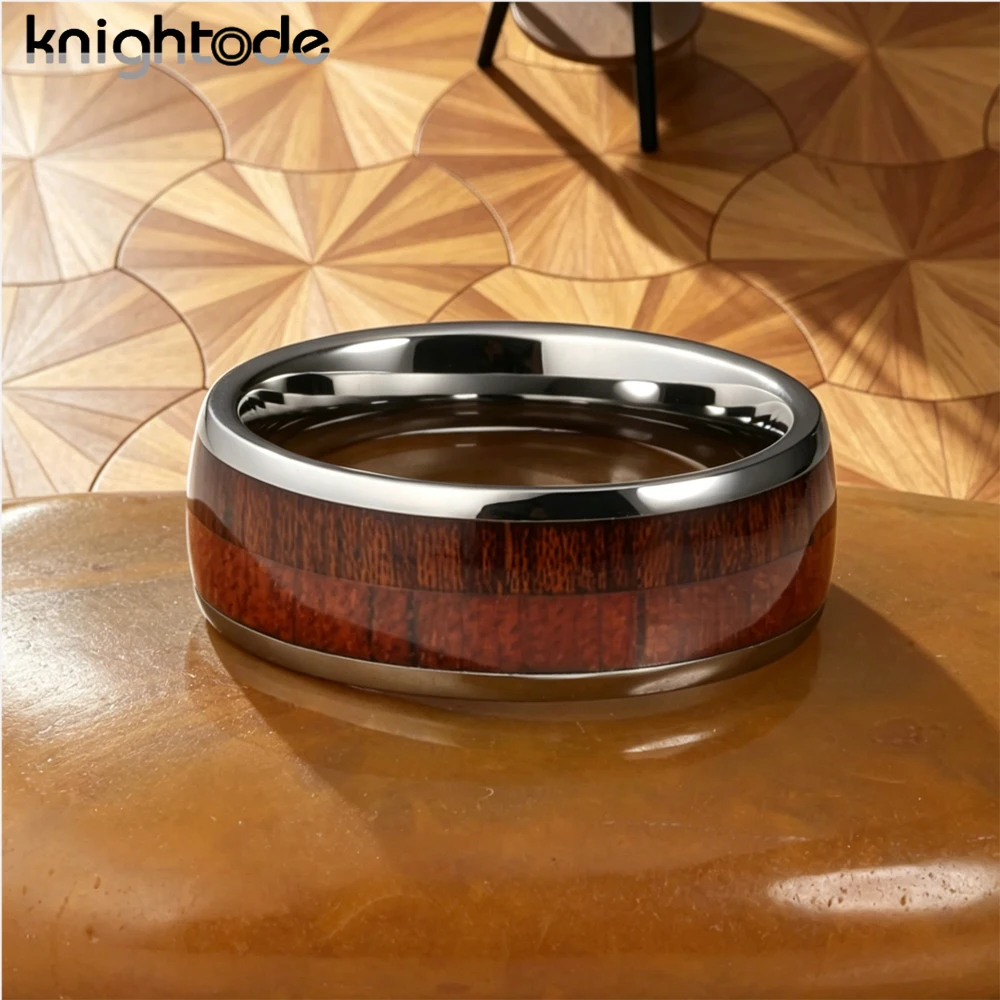 6mm 8mm Spliced Wood Inlay Tungsten Carbide Wedding Band For Men Women Couples Engagement Rings Dome Polished Comfort Fit