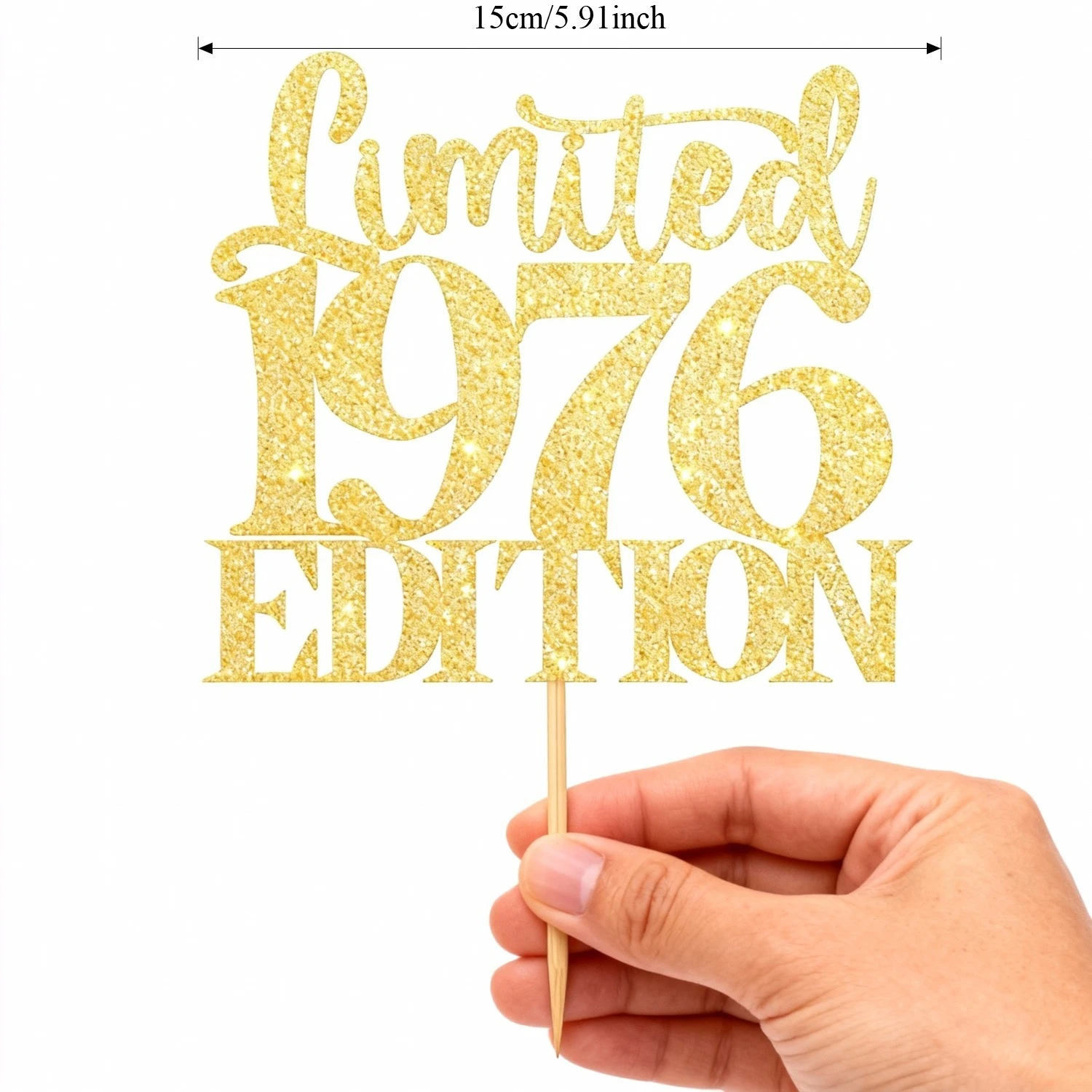 Limited EDITION 1976-Gold-Glitzer-Kuchenaufsatz zum Geburtstag, handgefertigte goldene Kuchendekoration (1 Stück), 50. Geburtstagszubereitung für Sie – Detail 6