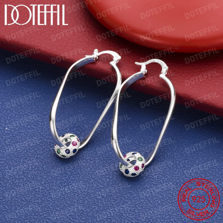 925 Sterling Silber 45mm Exquisite Farbige Perlen-Ohrringe für Damen, Modischer Hochzeits- und Party-Schmuck als Geschenk