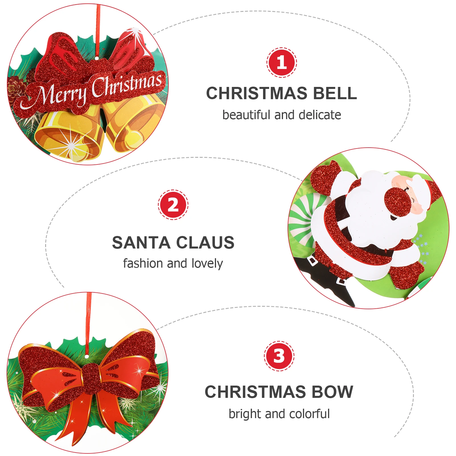 

3 Pcs Christmas Wreath Door Hanging Decor Small Size High Quality White Cardboard Printed Home Decoration