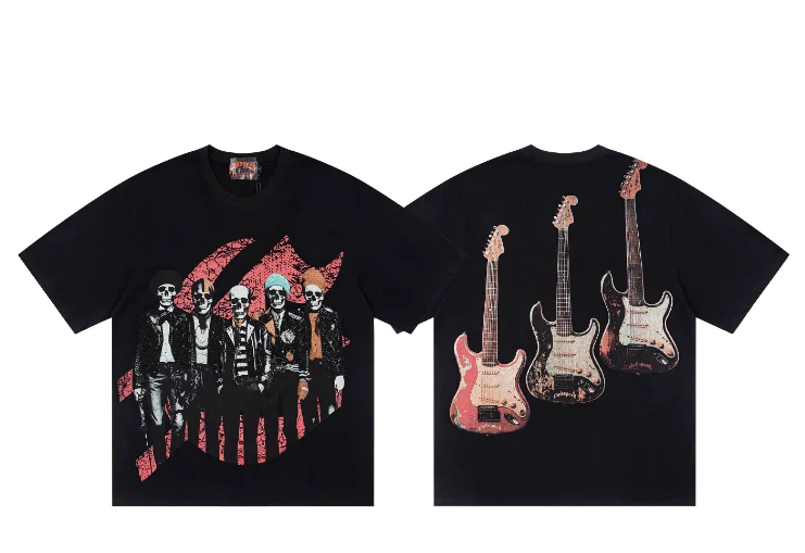Retro High Street Skeleton Printed Casual Top Harajuku Loose Cotton T-shirt