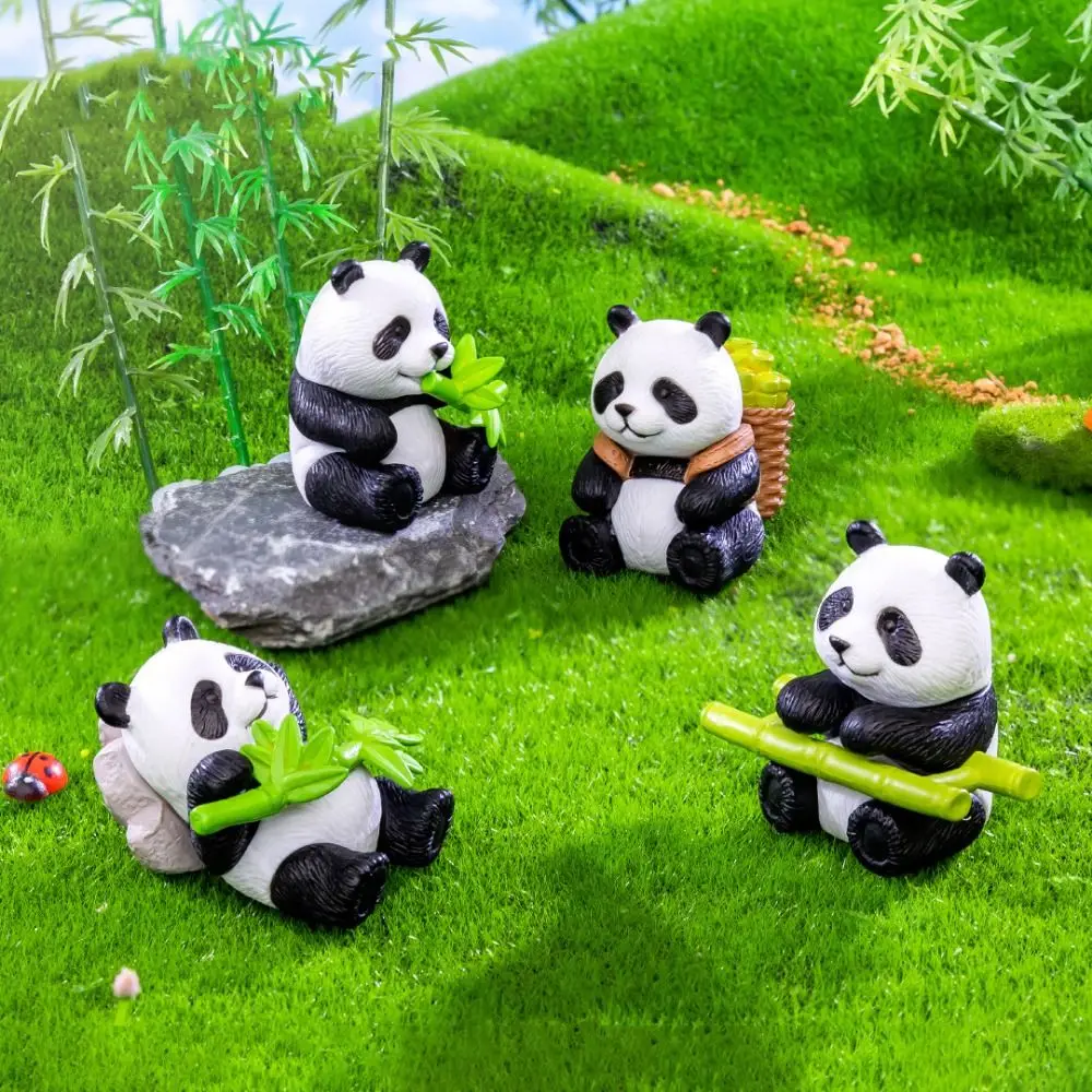 Random Style Micro Landscape Mini Panda Ornaments 3D Resin Crafts Simulation Panda Ornaments Cartoon Panda Miniatures Office
