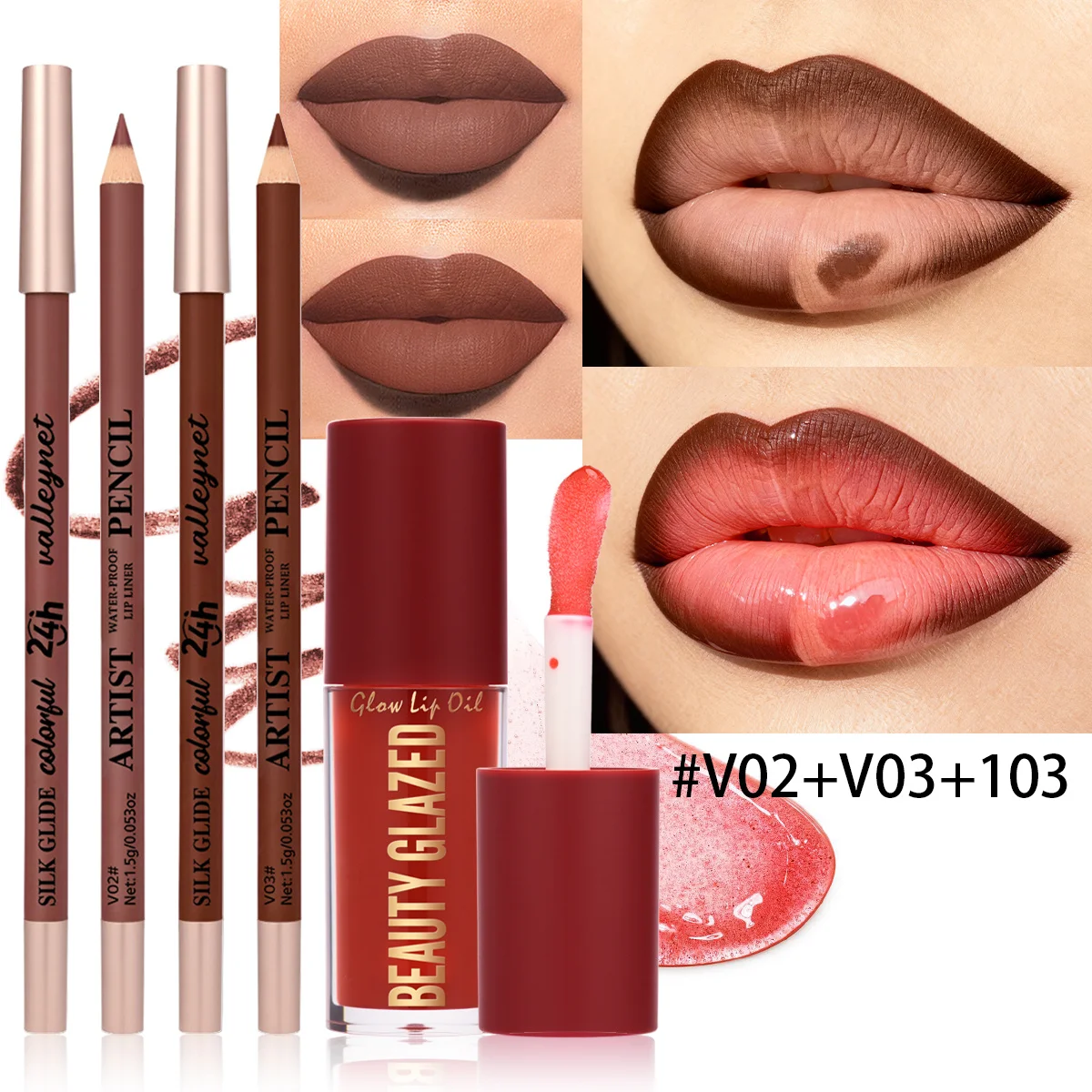 3 Teile/satz Matte Samt Lip Liner Lip Öl Set Lip Combo Set Langlebig Transparent Lip Öl Wasserdicht Lipliner Lip Make-Up
