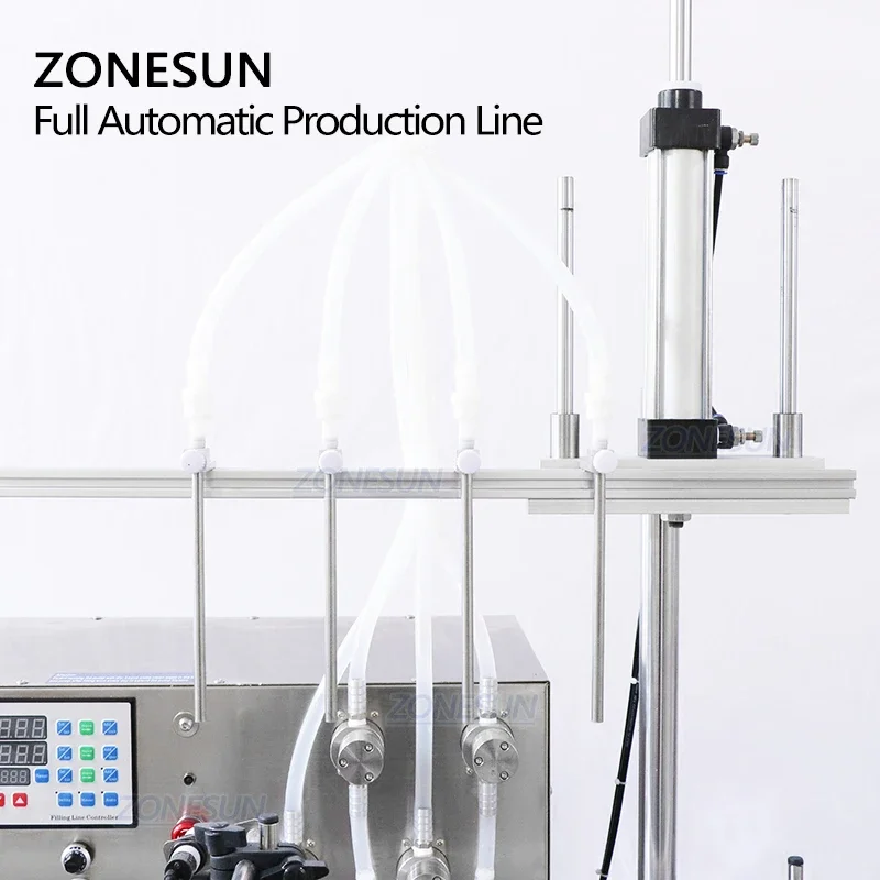 ZONESUN Small Automatic Production Line Liquid Filling Capping Labeling Machine Perfume Vial Round Bottle  Magnetic Pump