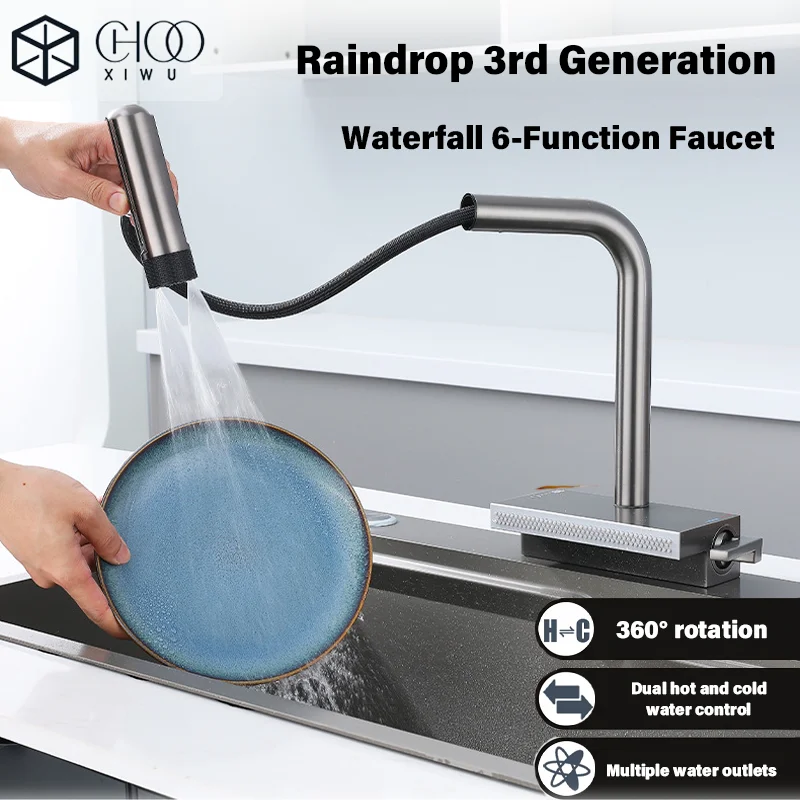 Raindrop Waterfall Kitchen Faucet Sink Faucet Dishwasher Multifunctional Rotary Faucet