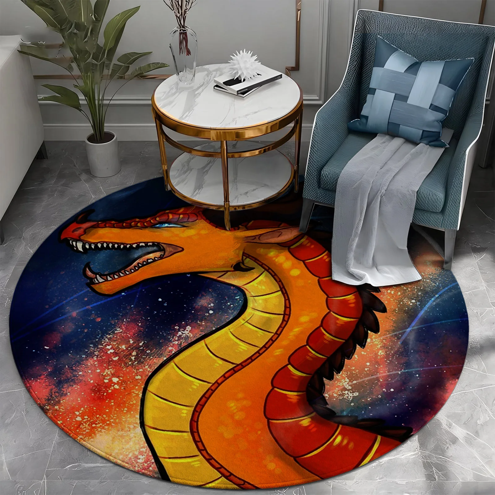 Large Round Galaxy Dragon Rug Modern Cosmic Space Animal Print Area Mat for Living Room Home Decor Accent Carpet - view 5