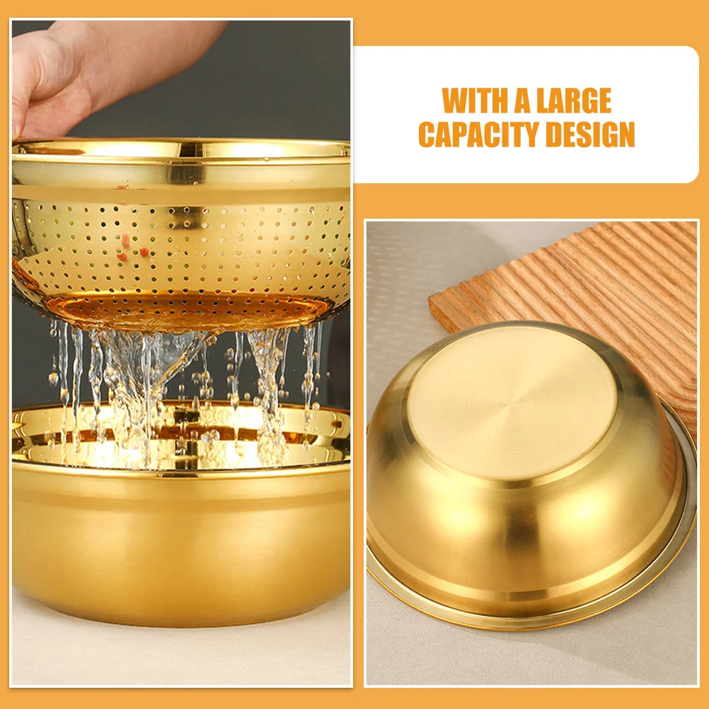 

1Set Stainless Steel Colander with Bowl Kitchen Mesh Strainer Basket Drainer Large Capacity Vegetable Fruit Rice Washing and