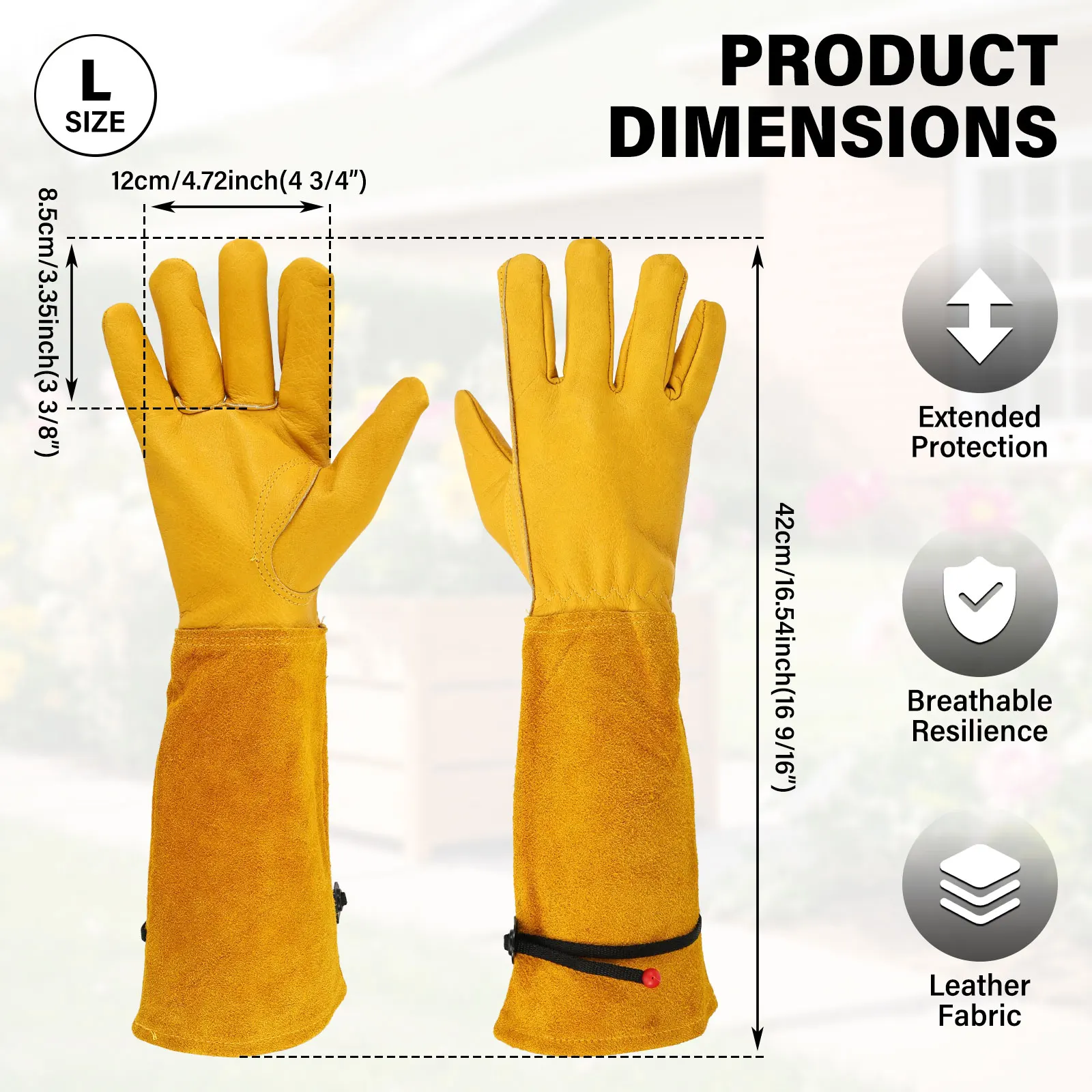 Long Gardening Gloves Adjustable Strap Leather Work Gloves Extended Arm Guard Thorn Proof Glove Gardening Welding Safety General