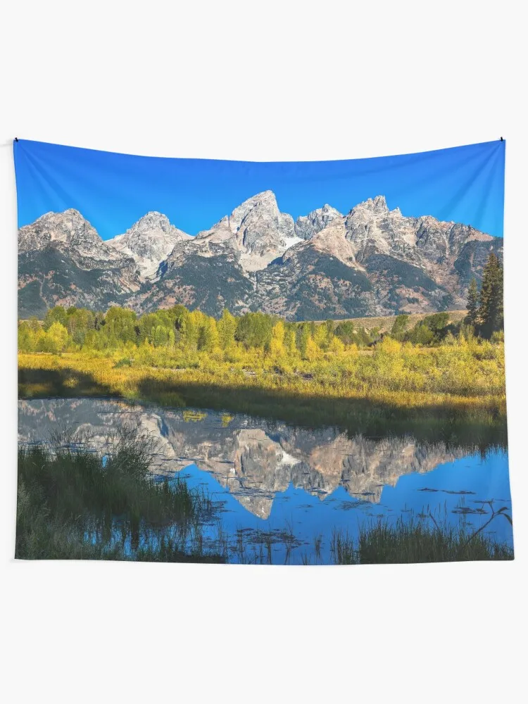 Grand Teton - Reflection at Schwabacher Landing in Western Wyoming Tapestry Room Aesthetic Decor Wall Hanging Decor Tapestry