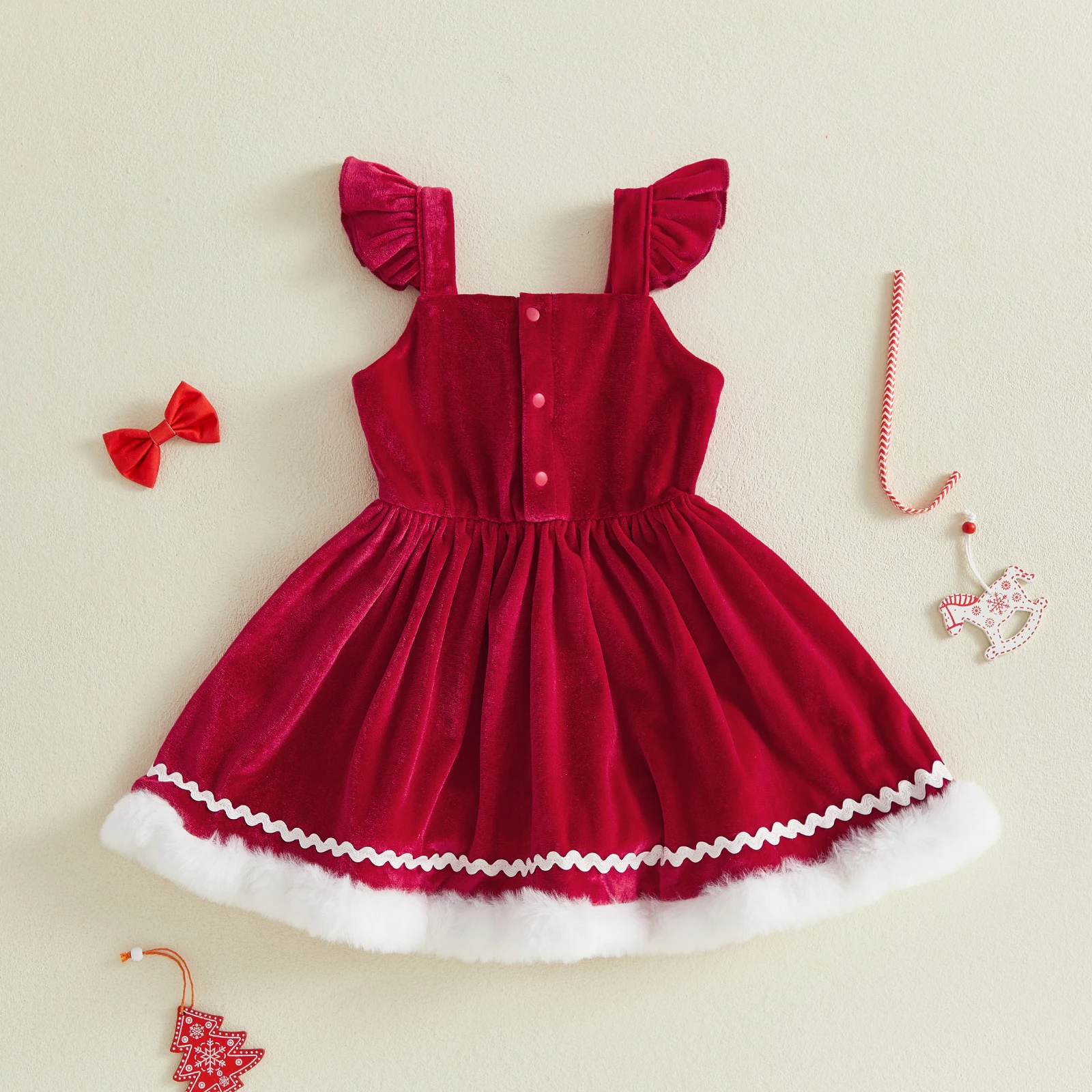 Tregren Little Girl Christmas Velvet Dress Santa/Gingerbread Flying Sleeve A-Line Dresses