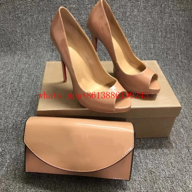 جديد خاص جدا منصة النساء فستان أحذية الزفاف مضخات عالية الكعب اللمحة تو براءات الاختراع والجلود خنجر الصنادل مخلب حقيبة كتف