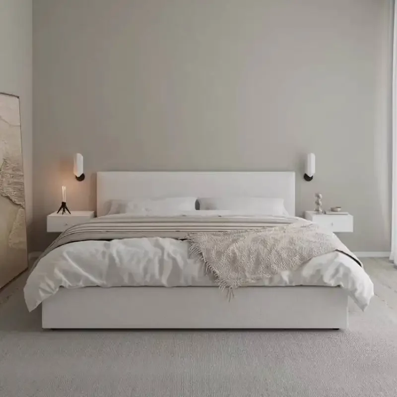 White Australia Double Bed Frame Wooden Insert Modern Adults Luxury Double Bed Loft Cheap Modern Camas De Casal Home Furniture