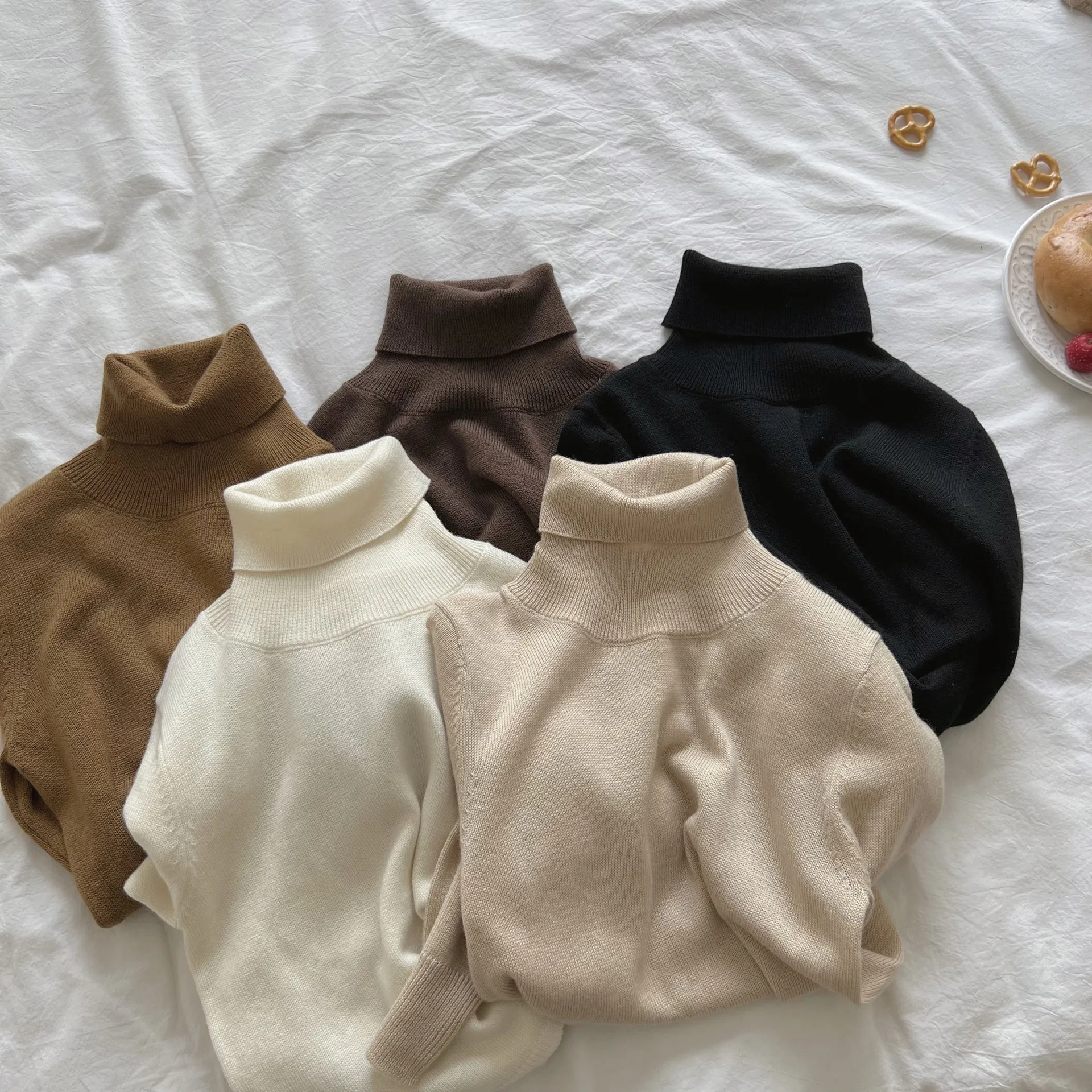 Kids Solid Turtleneck Knit Sweater – Soft Warm Base Layer for Boys Girls, Korean Style Winter Pullover