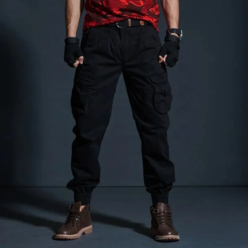 

2025 Men's Slim Fit Camouflage Workwear Motorcycle Pants Multi-Pocket Ankle Bundling Casual Trousers Small Feet