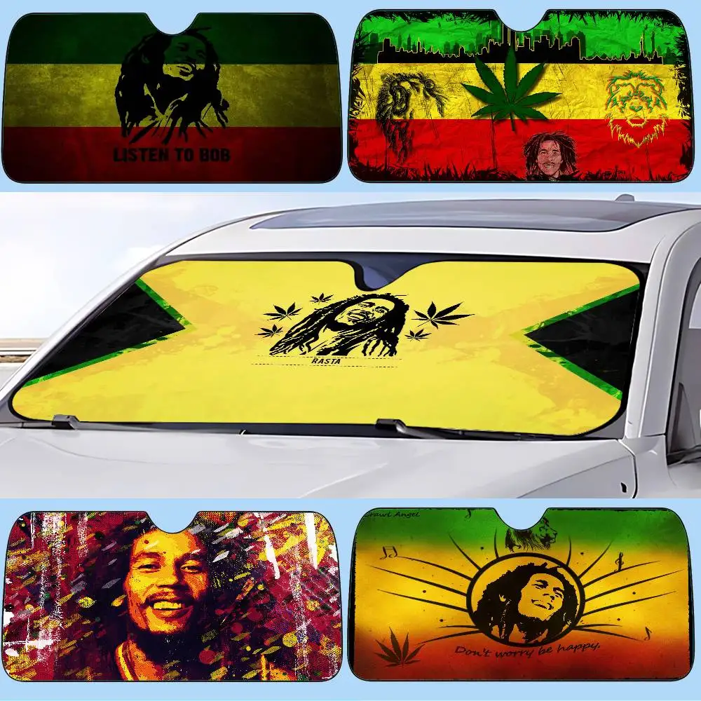 Bob Marleys-Reggaes-Music-Maple-Leaf Jamaican Car SunShade Windshield Cover UV Protection Auto Visor Accessories For Cars