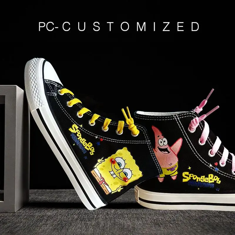 Spongebob Squarepants Canvas Handdrawn For Male And Female Students Casual Korean Edition Versatile Youth women flats shoes