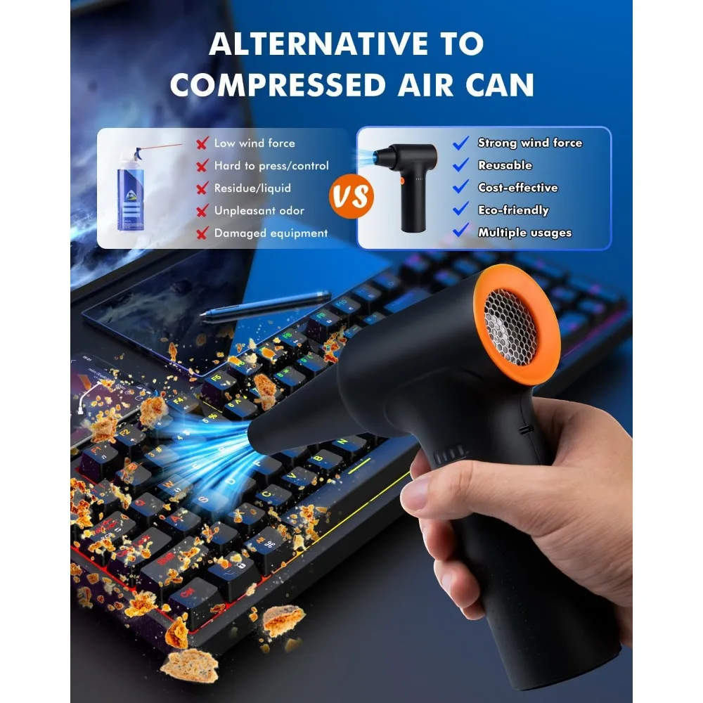 Spolverino ad aria compressa, 300000 Ventola turbo elettrica RPM, 3 marce, ricaricabile da 10.000 mAh per PC, elettronica per auto