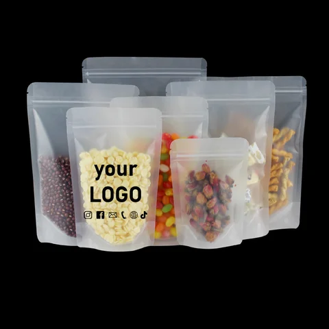 100 Frosted Transparent Ziplock Bags Tea Sealed Bags Food Packaging Plastic Sealed Bags Dried Fruit Storage Bags Printing Logo