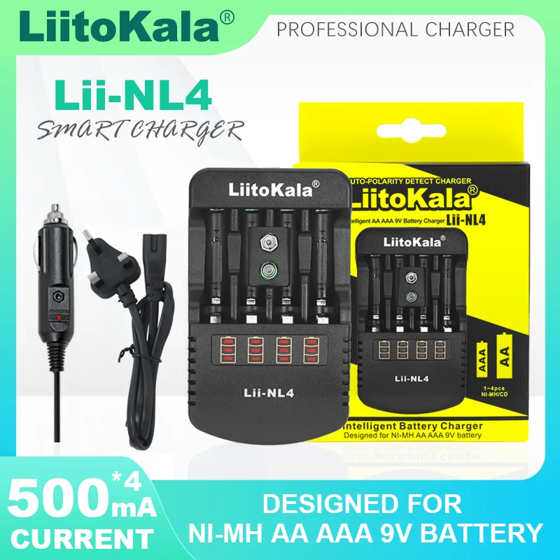 LiitoKala Lii-ND4 Lii-NL4 NiMH/Cd 1.2V AA AAA Recharge Bateery Charger and Test Battery Capacity 9V Batteries US EU UK Plug