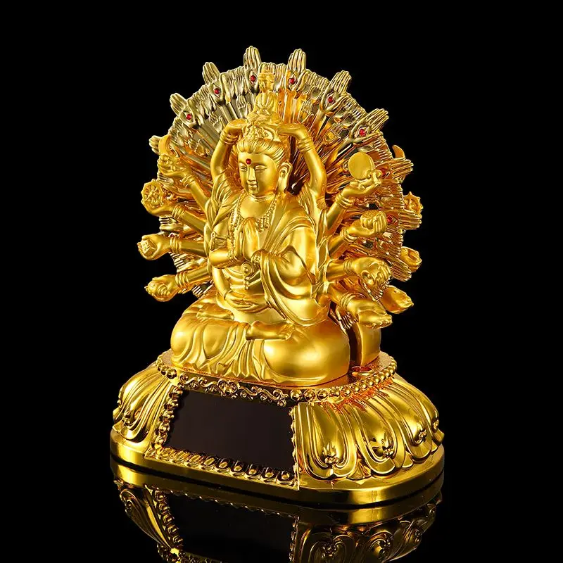 Z Solar Prayer Wheel Car Ornament Thousand Hand Guanyin High Grade Alloy Tibetan Buddhist Avalokitesvara Dashboard Statue