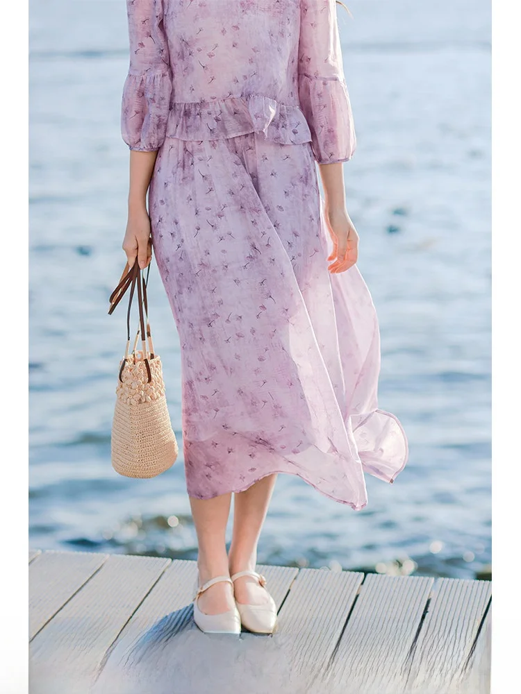 

Красно-фиолетовая юбка макси с принтом, женская юбка средней длины, весна Faion, новинка 202, женские юбки трапециевидной формы, силуэт