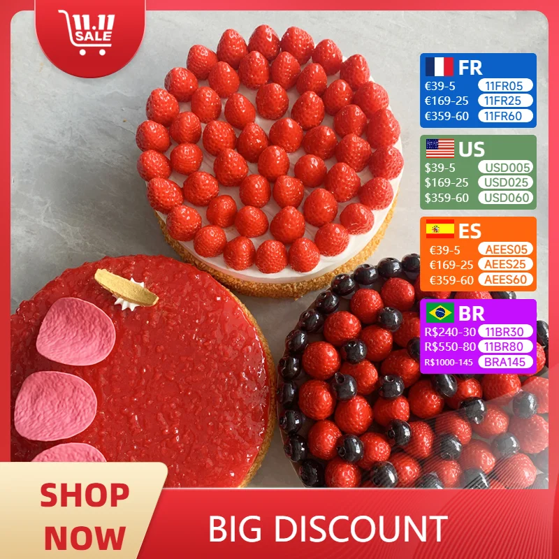 8inch Strawberry Enthusiast Collect Model Ornament Fake Cake Artificial Food Whole Strawberry Pulp Red Jam Blueberry Pink Props