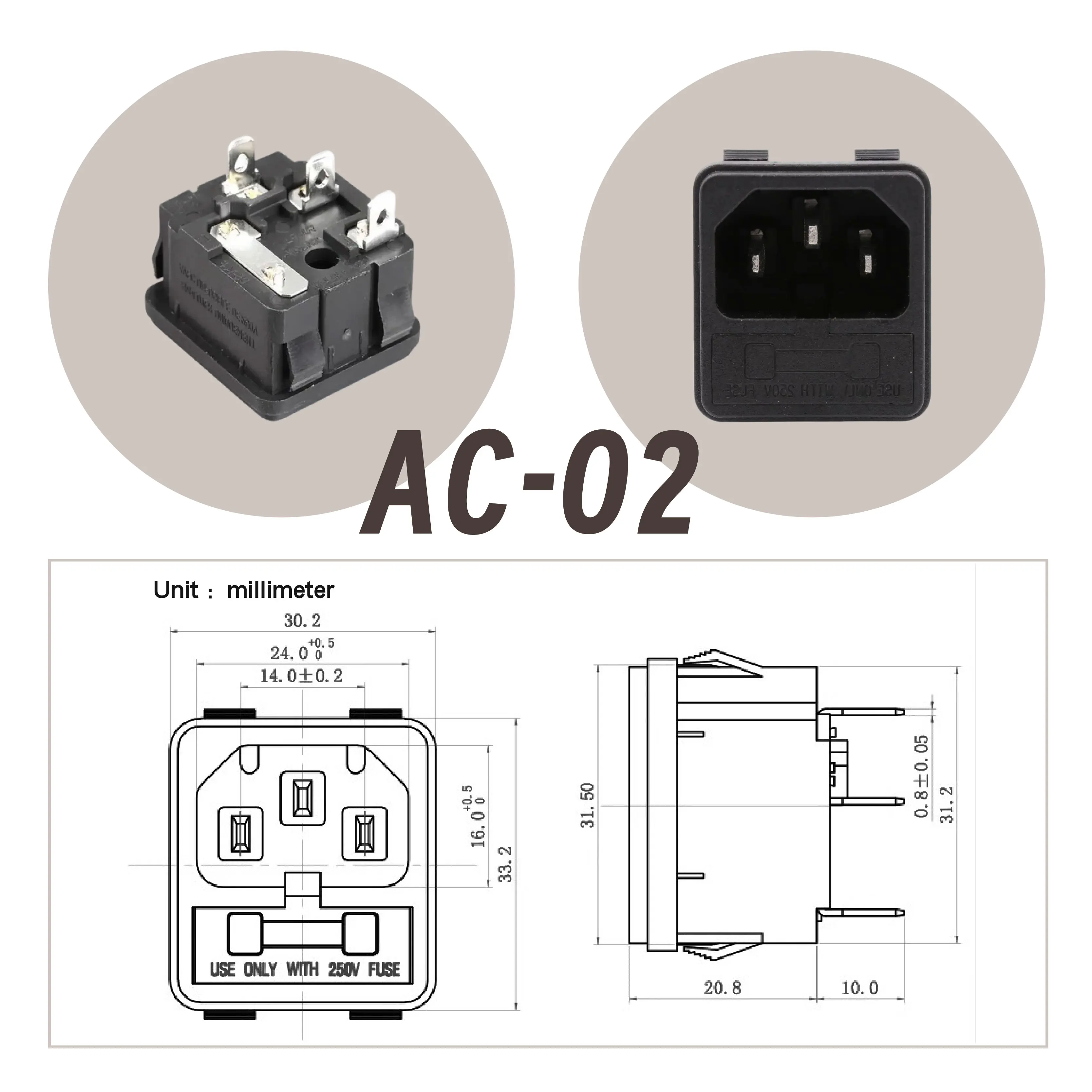 

5 шт. IEC штекерный модуль питания AC-02 розетка для монтажа на панели с держателем предохранителя 10A 250 В