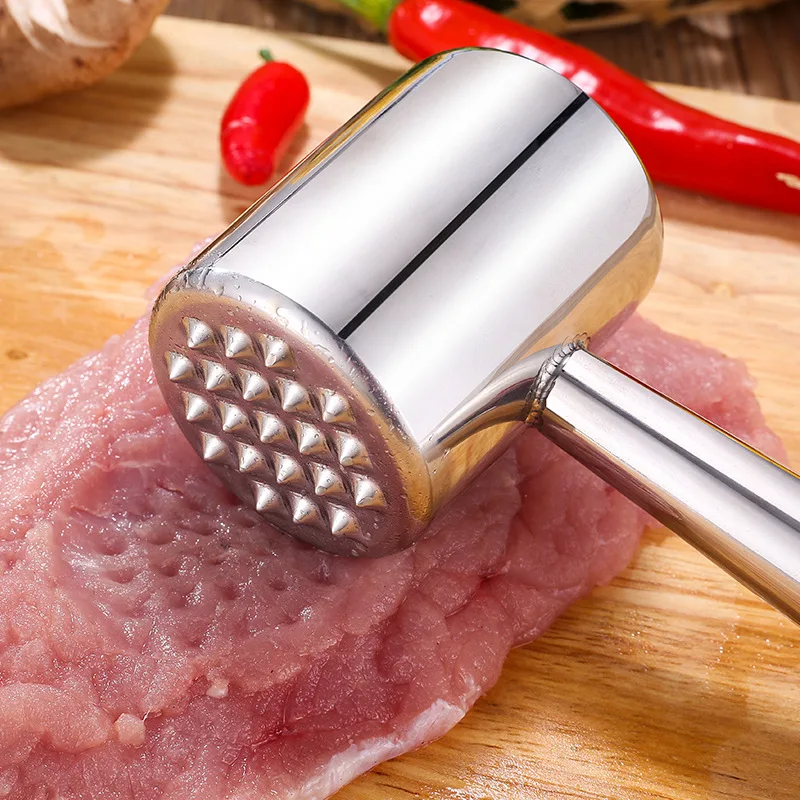 

Stainless Steel Loose Meat Hammer Heavy Duty Beater Masher Chicken Silver Tenderizer