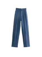 Women Chic Fashion Office Wear Straight Pants Vintage High Waist Zipper Fly Female Trousers Mujer - Image 3