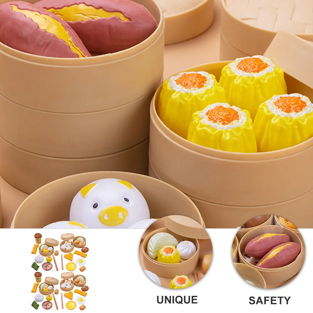 58 Pcs Wooden Gift Kitchen Toys Toddler Mother Steamed Buns Plastic Playing House