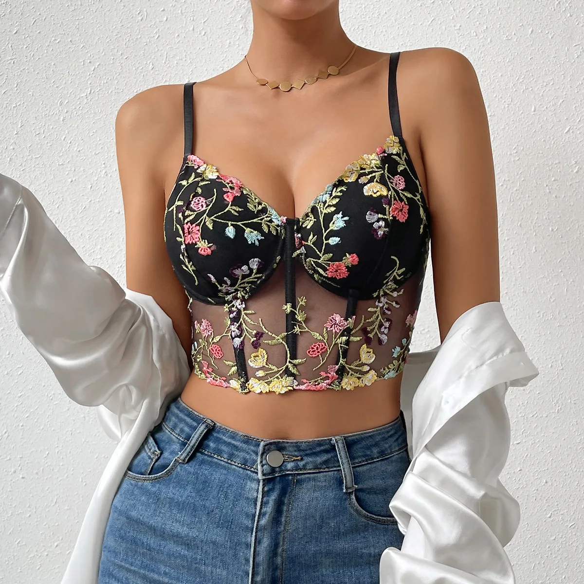 Floral Cropped Top Women's Bustier Sexy Corset Tops Summer Vintage Slim Fit Sleeveless Tank Tops Lingerie Camisole Youthful Vest