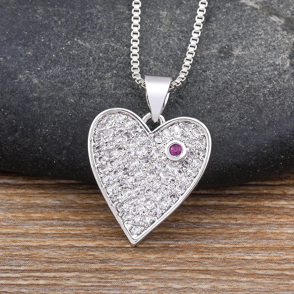 Nidin New Design Charm 3 Colors Heart Shape Inlaid Shiny Rhinestone Pendant Necklace Women Temperament Jewelry Party Gifts