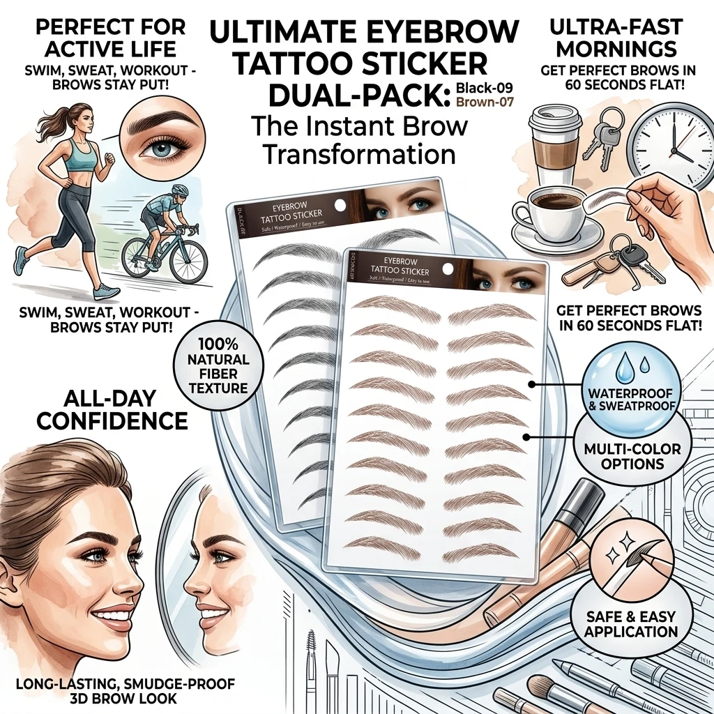 6D Simulation Black Eyebrow Sticker Semi-Permanent Brown Pattern Embroidered Waterproof Natural Look Lazy Beauty Kit