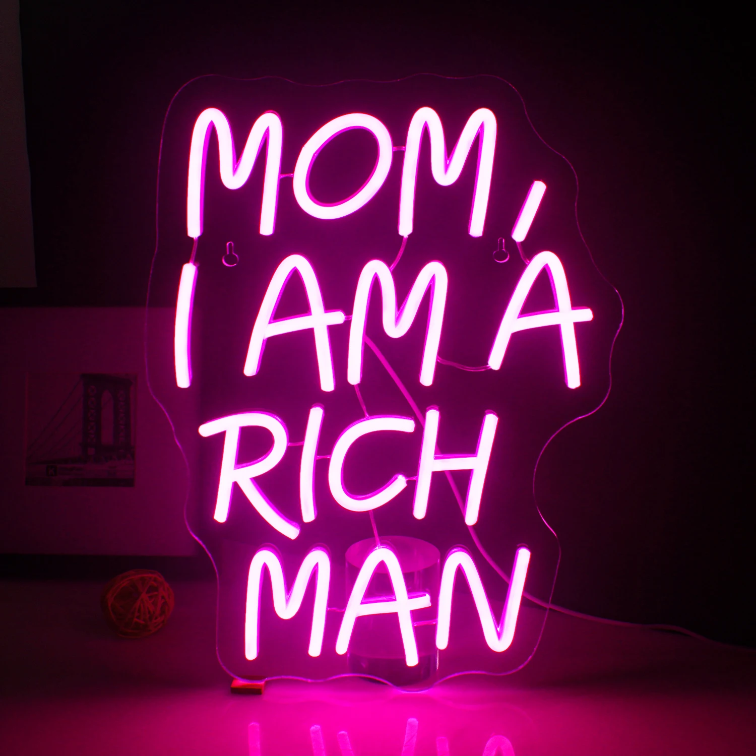 

Mom I Am A Rich Man Neon Signs LED Lights Wall Decor USB Powered Home Party Room Decoration For Bedroom Bar Art Logo Nice Gifts